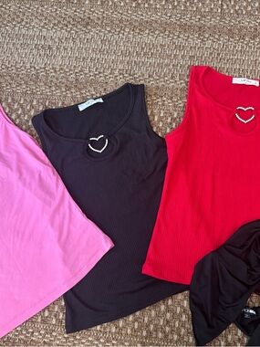 Tank Top Bundle  in Black, Red & Pink with Heart Accent 90’s 2000’s